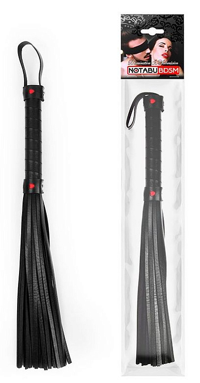 Черная многохвостая гладкая плеть с ручкой - 40 см. - поливинилхлорид (ПВХ, PVC)