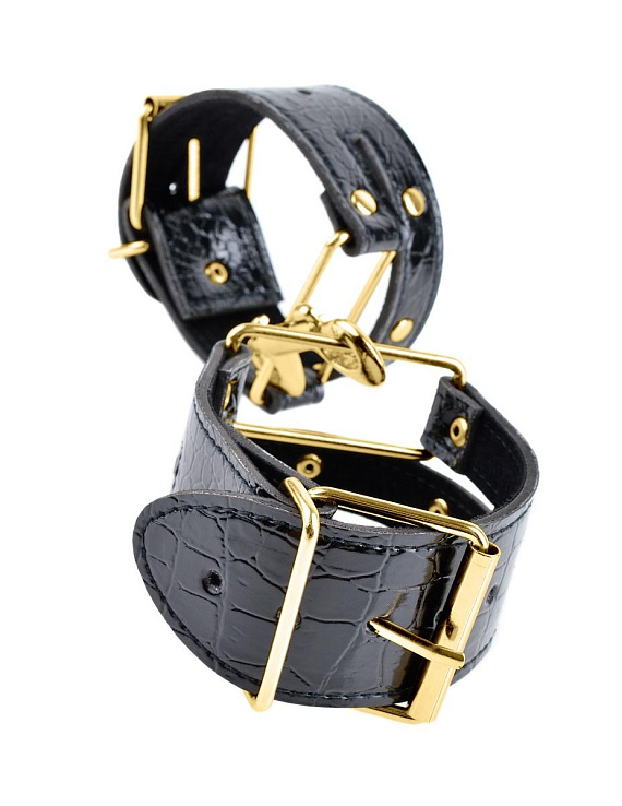 Черные с золотом наручники Cuffs от Intimcat