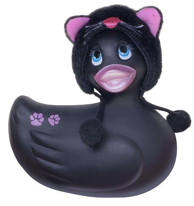 Чёрный вибратор-уточка I Rub My Duckie в костюме кошки