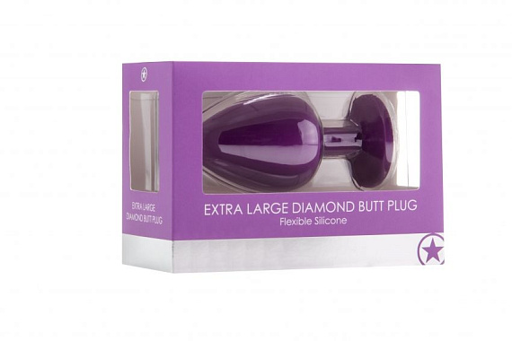 Фиолетовая анальная пробка OUCH! Extra Large Diamond Butt Plug с кристаллом - 9,3 см. - силикон