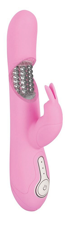 Нежно-розовый вибратор с клиторальным отростком The Intelligent Rabbit - 22,3 см. - силикон