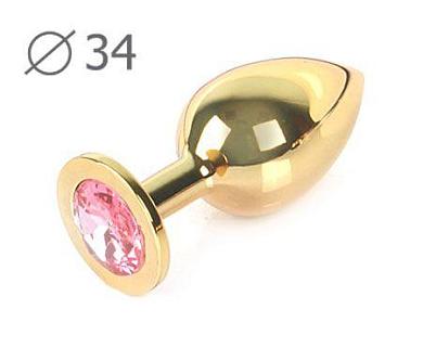 Коническая золотистая анальная втулка с розовым кристаллом - 8,2 см.