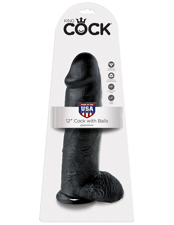 Чёрный фаллоимитатор-гигант 12  Cock with Balls - 30,5 см. Pipedream