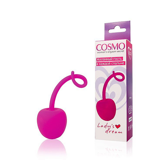 Розовый силиконовый вагинальный шарик-вишенка с хвостиком - силикон