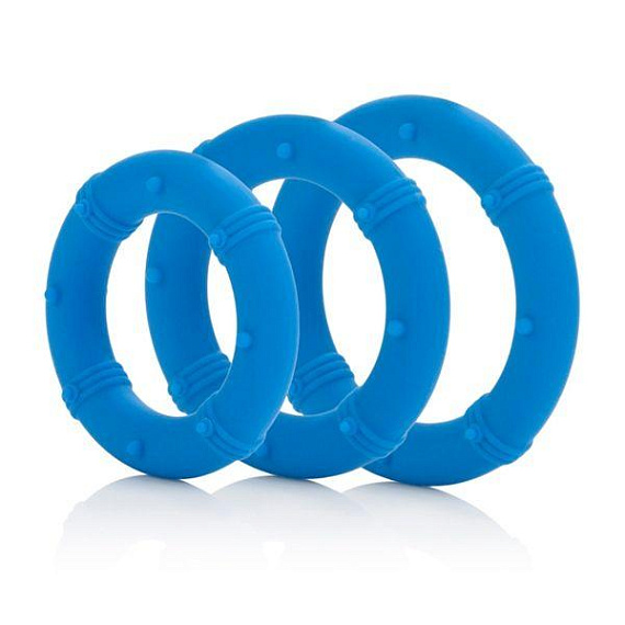 Синий набор Posh Silicone Performance Kits: анальная пробка и 3 эрекционных кольца - фото 6