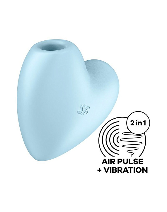 Голубой вибромассажер Cutie Heart с вакуум-волновой стимуляцией от Intimcat