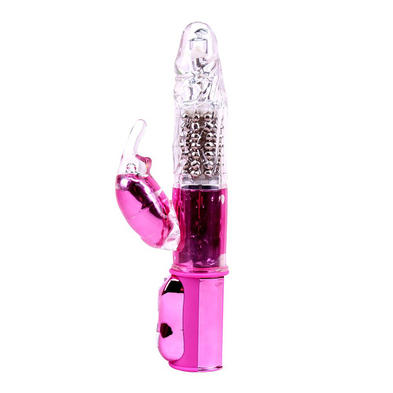 Розовый вибратор со стимулятором клитора Bright Passion Rabbit - 27 см. - термопластичный эластомер (TPE)