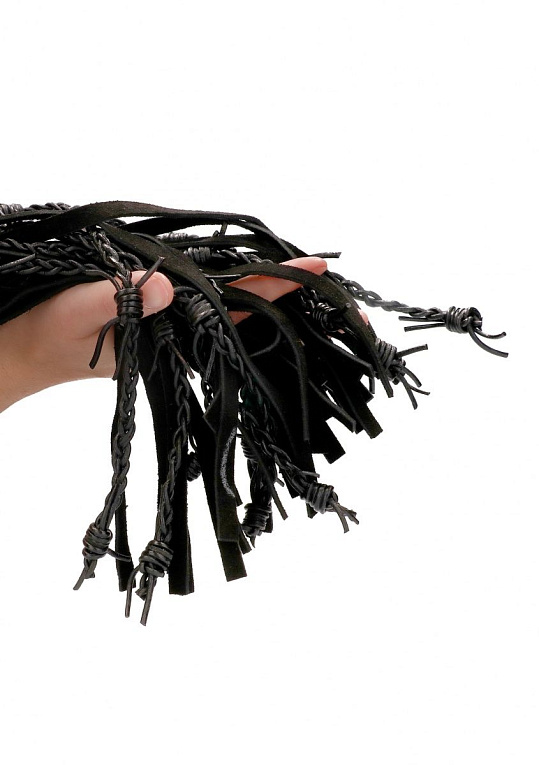 Черная многохвостая плетеная плеть Leather Suede Barbed Wired Flogger - 76 см. - натуральная кожа