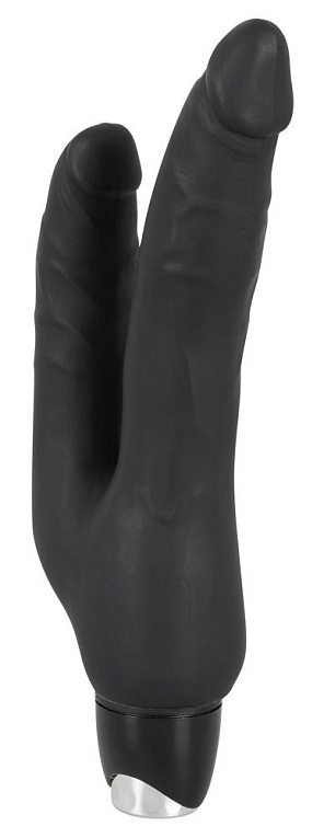 Чёрный анально-вагинальный вибромассажёр-реалистик Backdoor Lovers Double - 24,5 см. - поливинилхлорид (ПВХ, PVC)