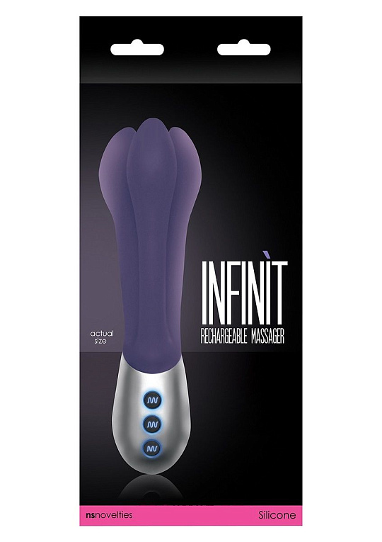 Фиолетовый вибратор Infinit с тремя гнущимися отростками - 20,3 см. - силикон