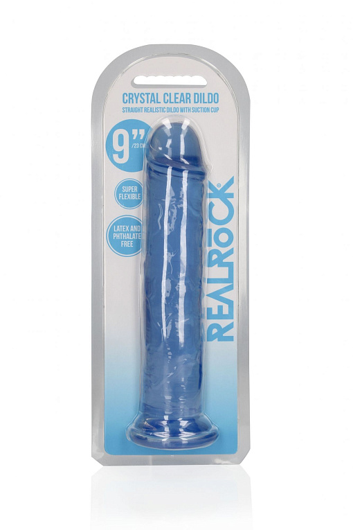 Синий фаллоимитатор Crystal Clear на присоске - 25 см. - термопластичный эластомер (TPE)