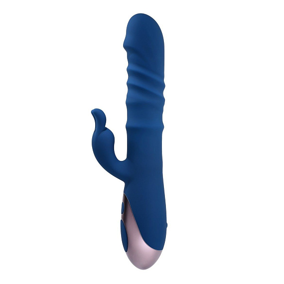Синий вибратор-кролик The Ringer с функцией поступательных движений - 23,8 см. от Intimcat