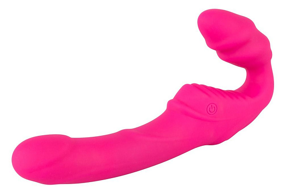 Розовый безремневой страпон с вибрацией - силикон