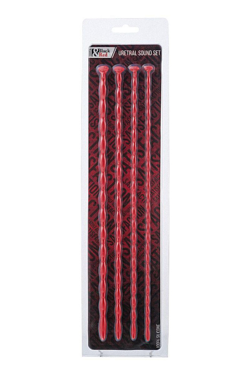 Набор из 4 красных уретральных зондов TOYFA Black Red различного диаметра - силикон