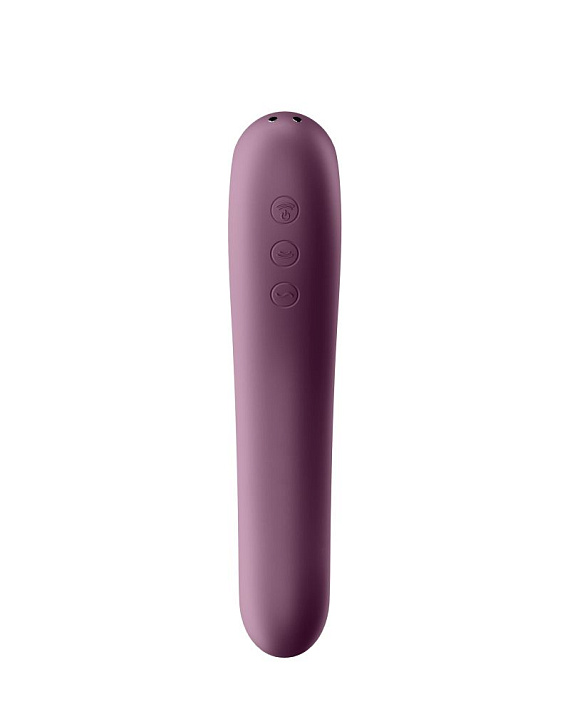 Фиолетовый вибромассажер Dual Kiss с вакуумной стимуляцией Satisfyer