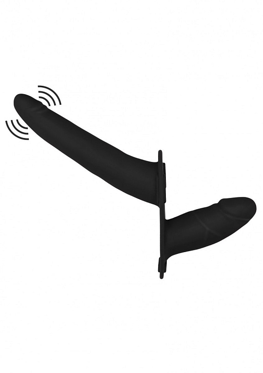 Черный двойной вибрострапон Double Vibrating Silicone Strap-On Adjustable - 15,5 см. от Intimcat