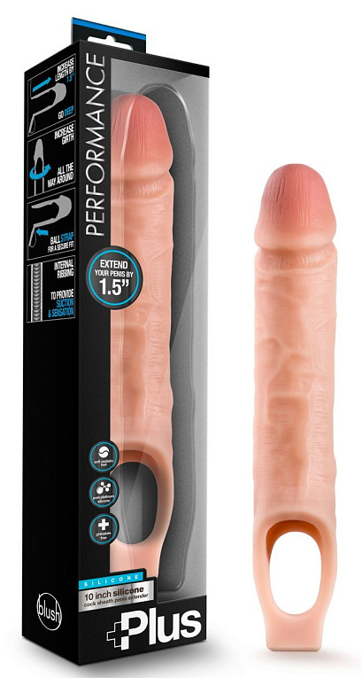 Телесный реалистичный фаллоудлинитель 10 Inch Silicone Cock Sheath Penis Extender - 25,4 см. - силикон