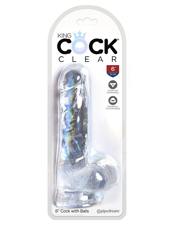 Прозрачный фаллоимитатор King Cock Clear 6  Cock with Balls - 17,8 см. Pipedream