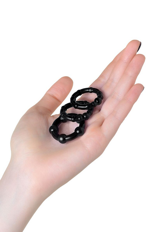 Набор из 3 черных силиконовых эрекционных колец разного размера Штучки-дрючки
