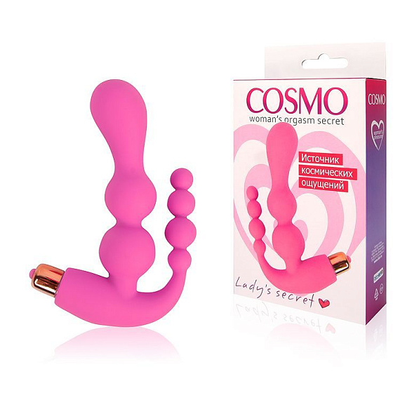 Розовый анально-вагинальный вибратор - 20 см. - силикон