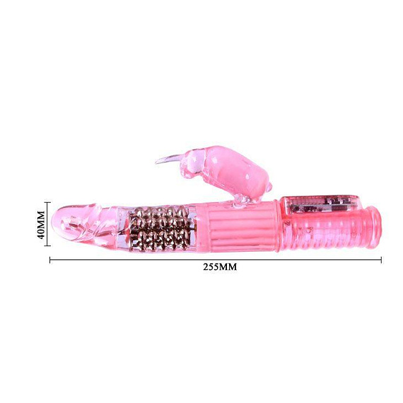 Розовый вибратор-ротатор с клиторальным зайчиком - 25,5 см. Baile