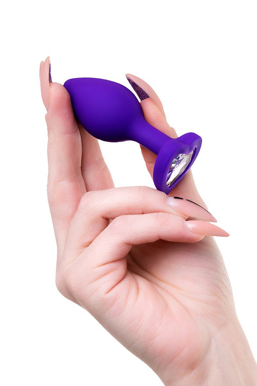 Фиолетовая анальная втулка с прозрачным стразом-сердечком - 7 см. - фото 5