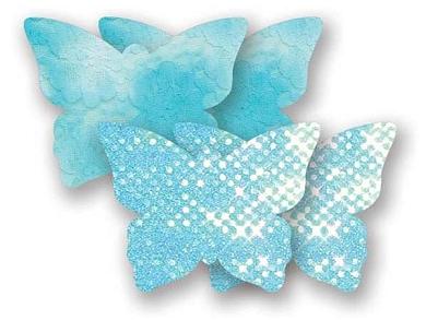 Комплект из 1 пары голубых пэстис-бабочек с блестками и 1 пары голубых пэстис-бабочек с кружевной поверхностью