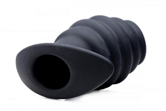 Большая черная анальная пробка Hive Ass Tunnel Silicone Ribbed Hollow Anal Plug Large - 9,65 см. - силикон