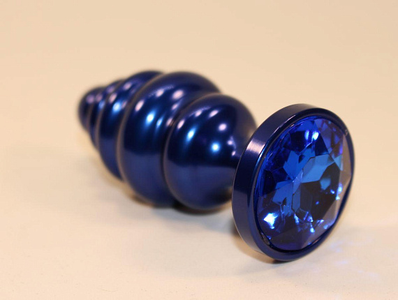Синяя рифлёная пробка с синим кристаллом - 7,3 см. - металл
