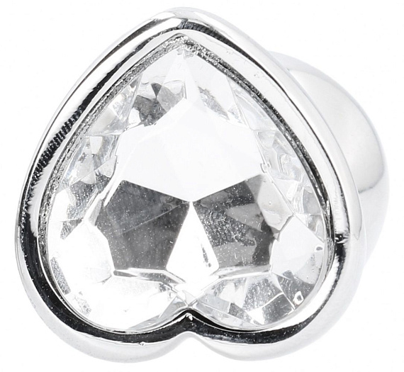 Серебристая анальная пробка с прозрачным кристаллом в форме сердца - 8,2 см. - металл