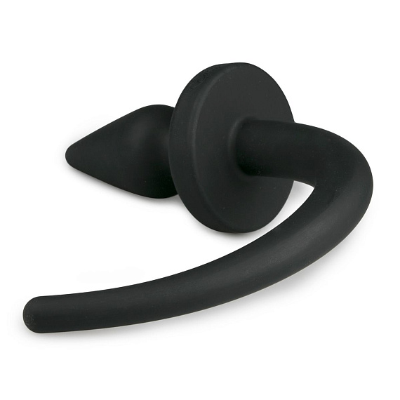 Черная пробка-конус Dog Tail Plug с хвостом - силикон