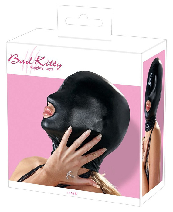 Черная эластичная маска на голову с отверстием для рта - фото 5
