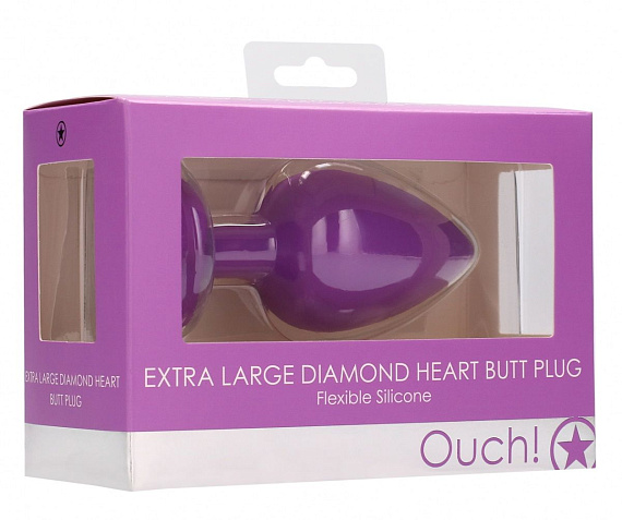 Фиолетовая анальная пробка с прозрачным стразом Extra Large Diamond Heart Butt Plug - 9,5 см. от Intimcat