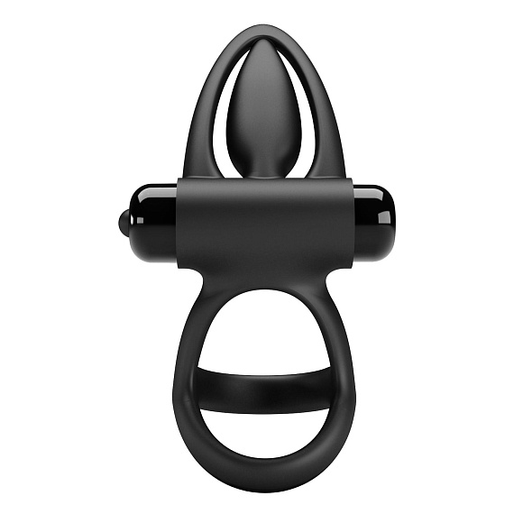 Черное эрекционное кольцо с 10 режимами вибрации и подхватом мошонки Baile
