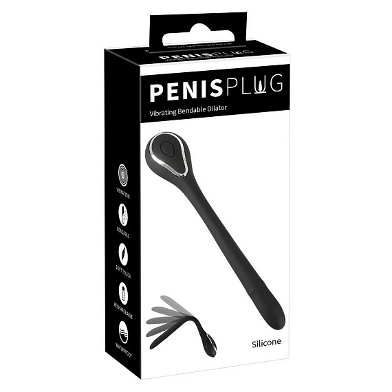 Черный гибкий уретральный стимулятор с вибрацией Vibrating Bendable Dilator - 13,5 см. - силикон