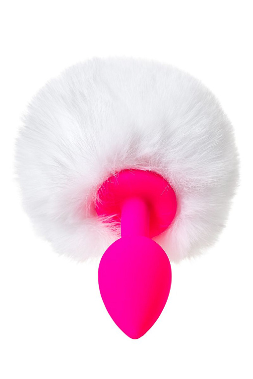 Розовая анальная втулка Sweet bunny с белым пушистым хвостиком ToyFa