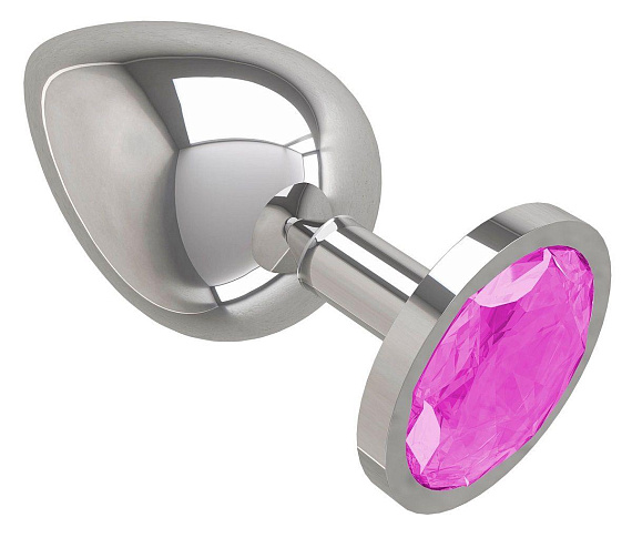 Серебристая большая анальная пробка с розовым кристаллом - 9,5 см. - металл