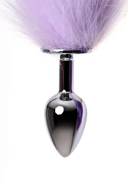 Серебристая металлическая анальная втулка с фиолетово-белым хвостом - размер S - фото 8
