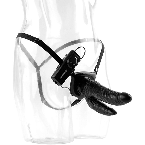 Чёрный страпон с вибрацией Dual Penetrator - 17 см. от Intimcat
