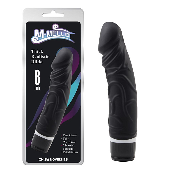 Черный вибратор-реалистик Thick Realistic Dildo - 19,5 см. - силикон