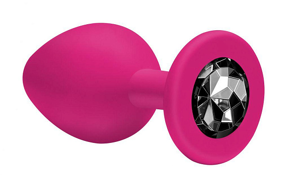 Малая розовая анальная пробка Emotions Cutie Small с чёрным кристаллом - 7,5 см. - силикон