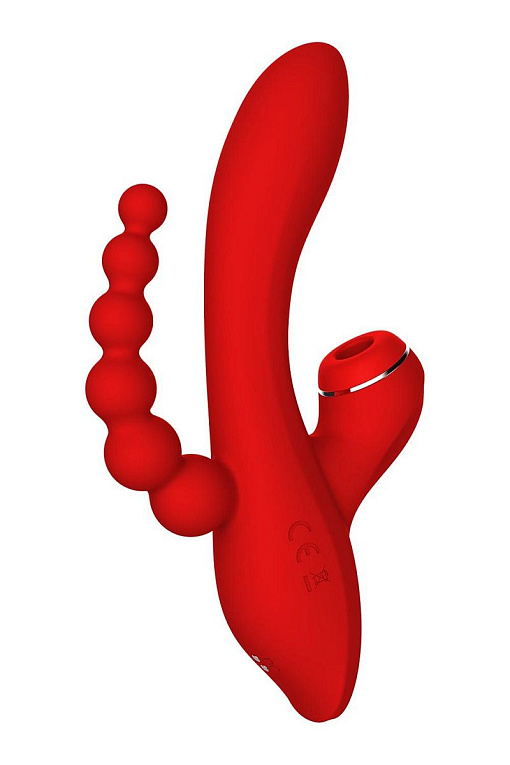 Красный тройной вибромассажер Anna - 20,5 см. - силикон