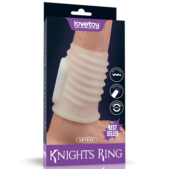 Белая ребристая вибронасадка на пенис Knights Ring - термопластичный эластомер (TPE)