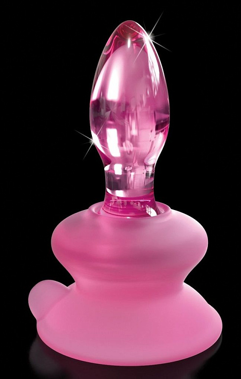 Розовая стеклянная пробка Icicles №90 с силиконовой присоской - 8 см. Pipedream