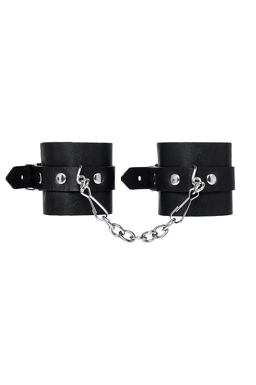 Черные однослойные кожаные наручники - натуральная кожа
