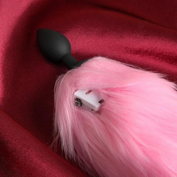 Черная анальная пробка с розовым светящимся хвостом от Intimcat