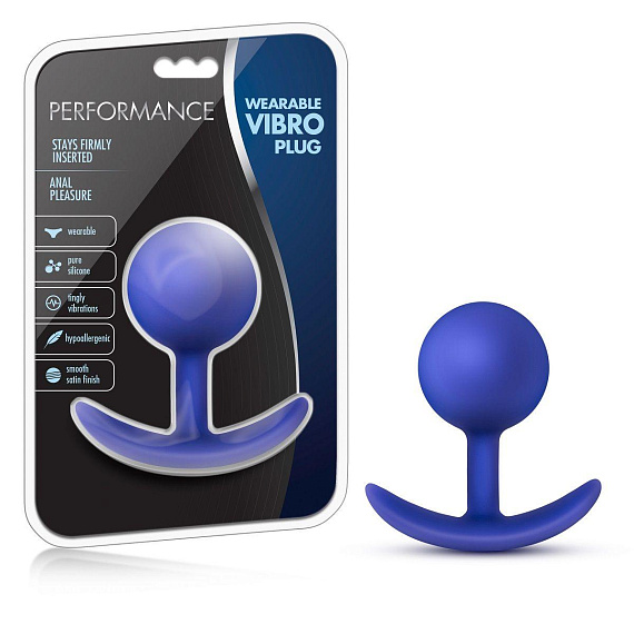 Синяя анальная пробка для ношения Performance Wearable Vibro Plug - 8,4 см. от Intimcat