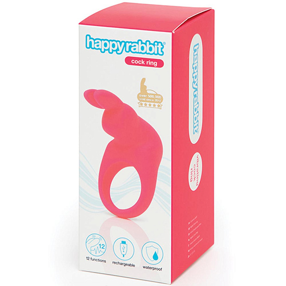 Розовое эрекционное виброкольцо Happy Rabbit Rechargeable Rabbit Cock Ring - силикон