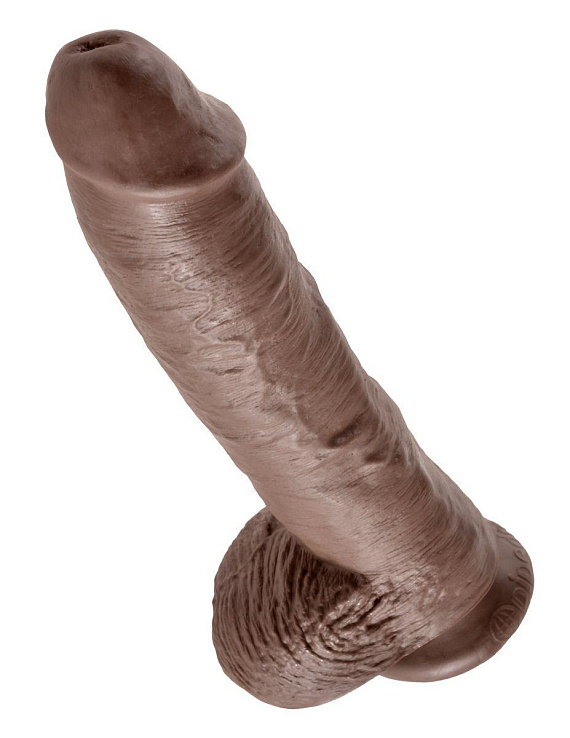 Большой коричневый фаллоимитатор с мошонкой 10  Cock with Balls на присоске - 25,4 см. Pipedream