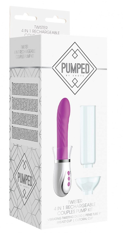 Фиолетовый набор Twister 4 in 1 Rechargeable Couples Pump Kit - анодированный пластик, силикон